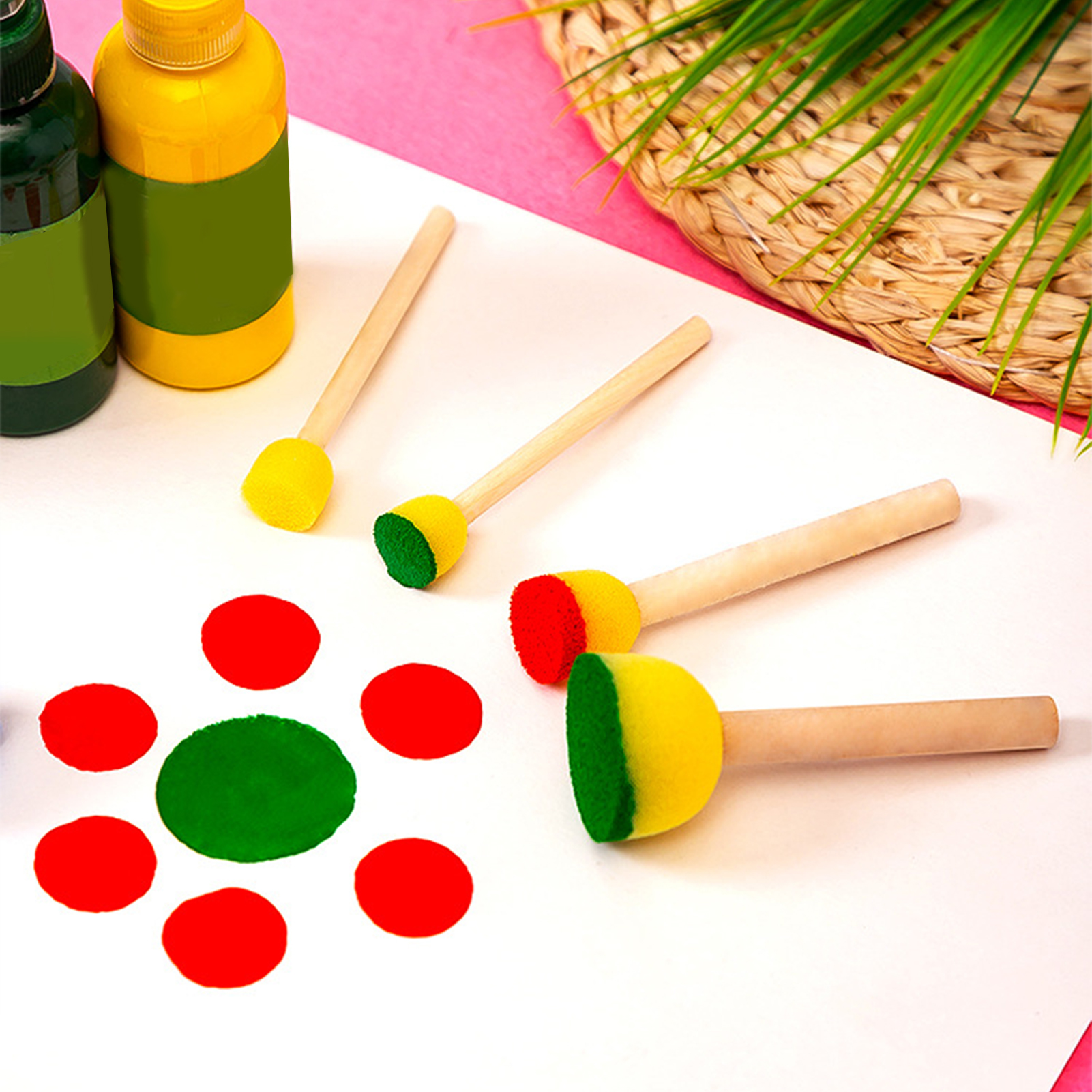 Kids Toys Drawing - 5pcs Round Stencil Sponge Wooden Handle